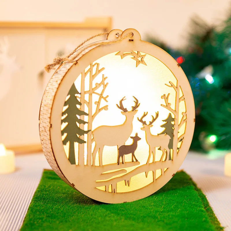 Christmas Decorations DIY Handmade House Luminous Wooden Ornaments Christmas Tree Snowman Atmosphere Pendant Send Light String