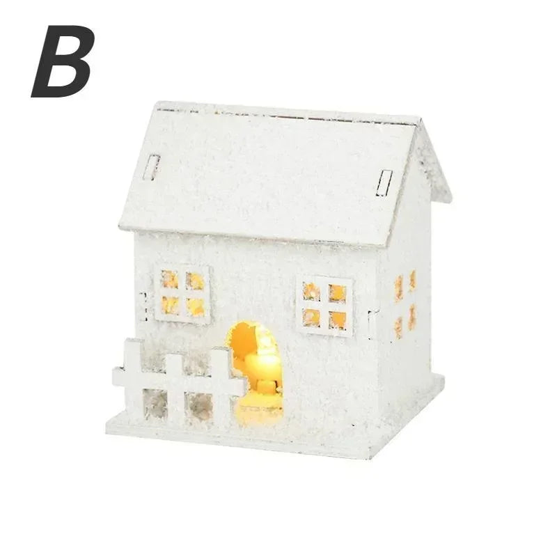 Christmas White Snowflake LED Light Wooden House Xmas Ornament Luminous Cabin Christmas Home Party Decoration