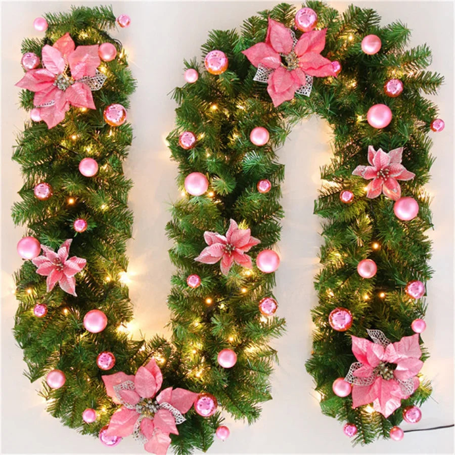 2.7M 5 Colors Christmas Decorations Garland Decoration Rattan Lights Wreath Decorated Mantel Fireplace Stairs Wall Door Decor