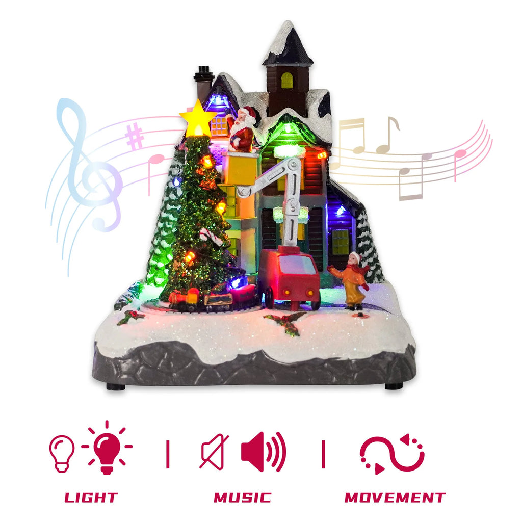 Christmas Decoration Santa Climbing Stairs Scene Music Box New Year Home Decoration Xmas Decor Gift for Kid