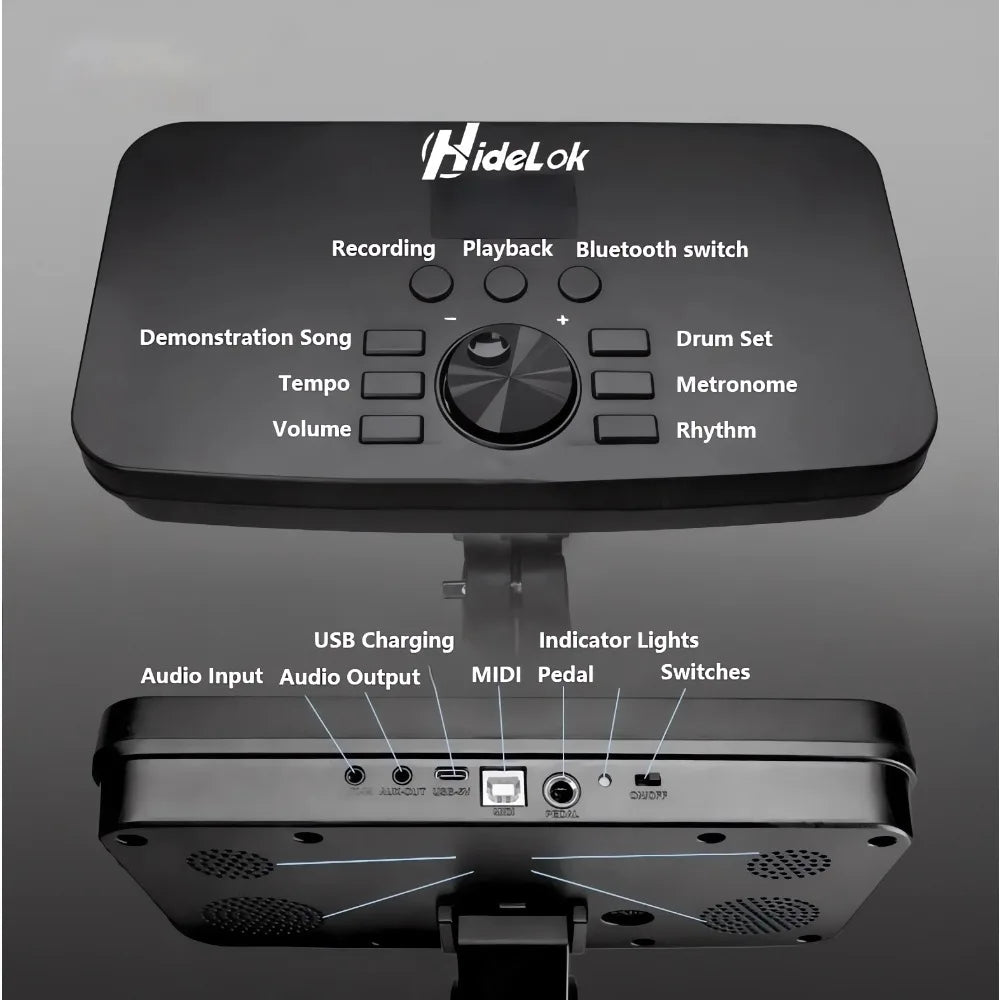 Electronic Drum Set Convenient 4-drum, 3-cymbal all-silicone Electronic Drum Kit 180 tones USB, MIDI, Headphone Interface.