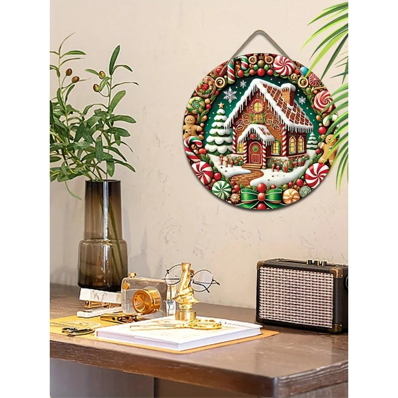 Christmas Wooden Decorations2DRelief Snow House Gingerbread Man Candy Garland Sign For Courtyard Balcony Door Outdoor Home Decor