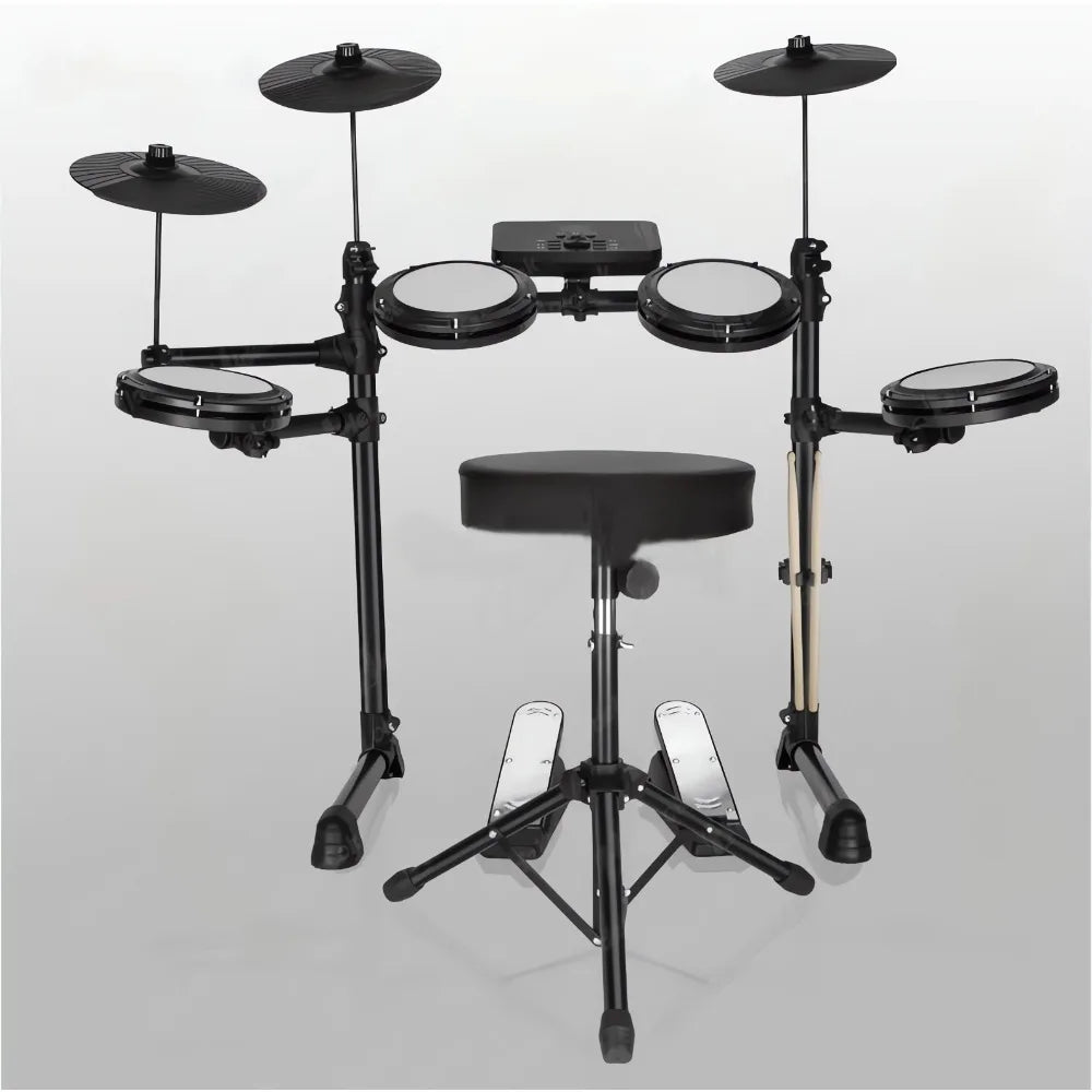 Electronic Drum Set Convenient 4-drum, 3-cymbal all-silicone Electronic Drum Kit 180 tones USB, MIDI, Headphone Interface.