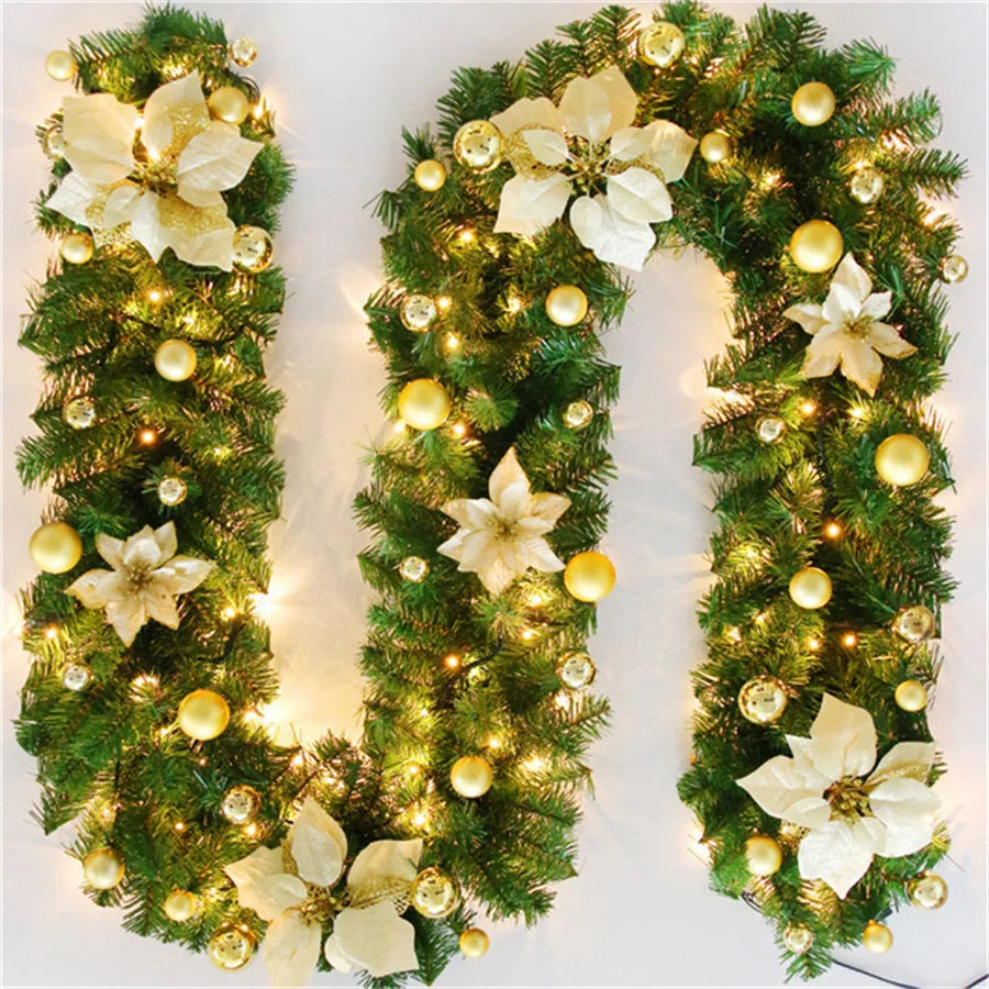 2.7M 5 Colors Christmas Decorations Garland Decoration Rattan Lights Wreath Decorated Mantel Fireplace Stairs Wall Door Decor