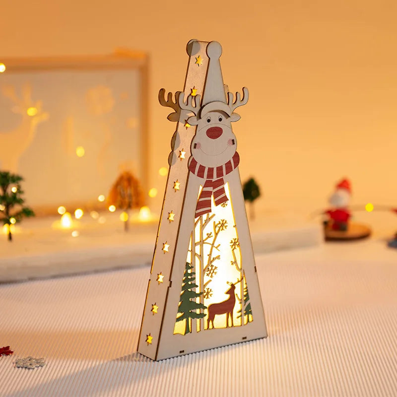 Christmas Decorations DIY Handmade House Luminous Wooden Ornaments Christmas Tree Snowman Atmosphere Pendant Send Light String