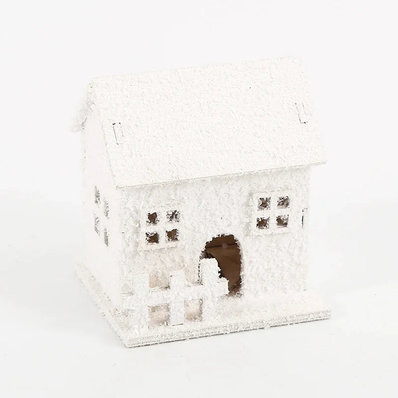 Christmas White Snowflake LED Light Wooden House Xmas Ornament Luminous Cabin Christmas Home Party Decoration