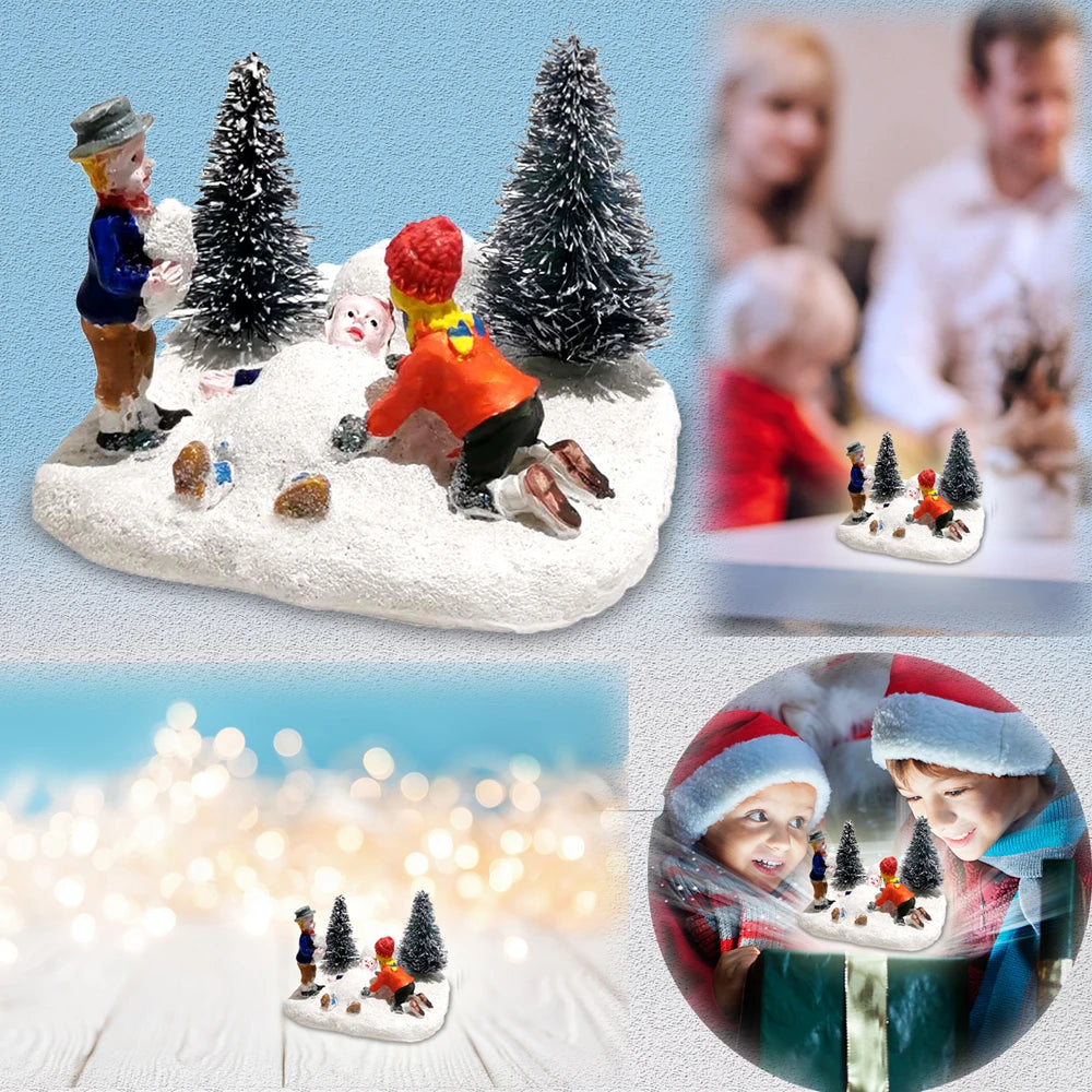 Christmas Village Set Accessories, Kids Playing Figurine, Collectible Building Scene Decoration, Home Fireplace, Holiday Decor