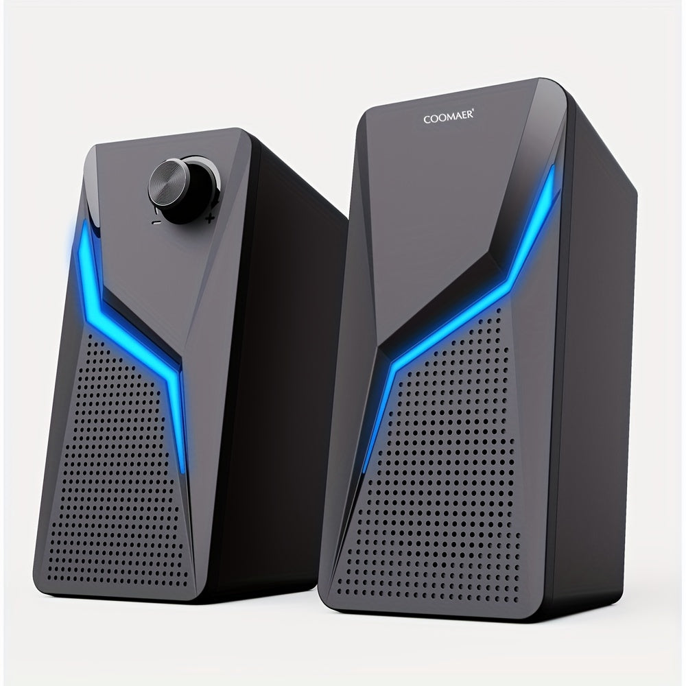 RGB Desktop Speakers, 2.0CH Stereo PC Computer Gaming Speakers 6W Multimedia Monitor Speakers, Volume Control, USB Powered with 3.5mm Cable