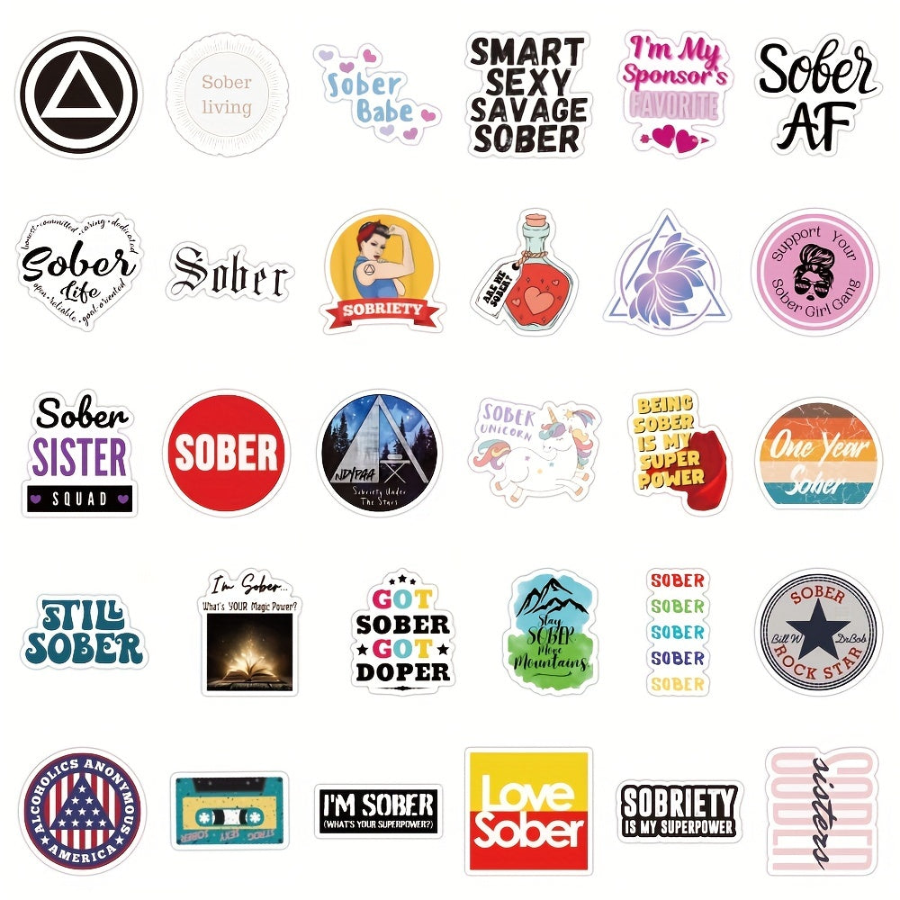 60pcs, Sober Stickers, Sobriety Vinyl Stickers, Water Bottle Laptop Scrapbooking Stickers Recovery Gifts