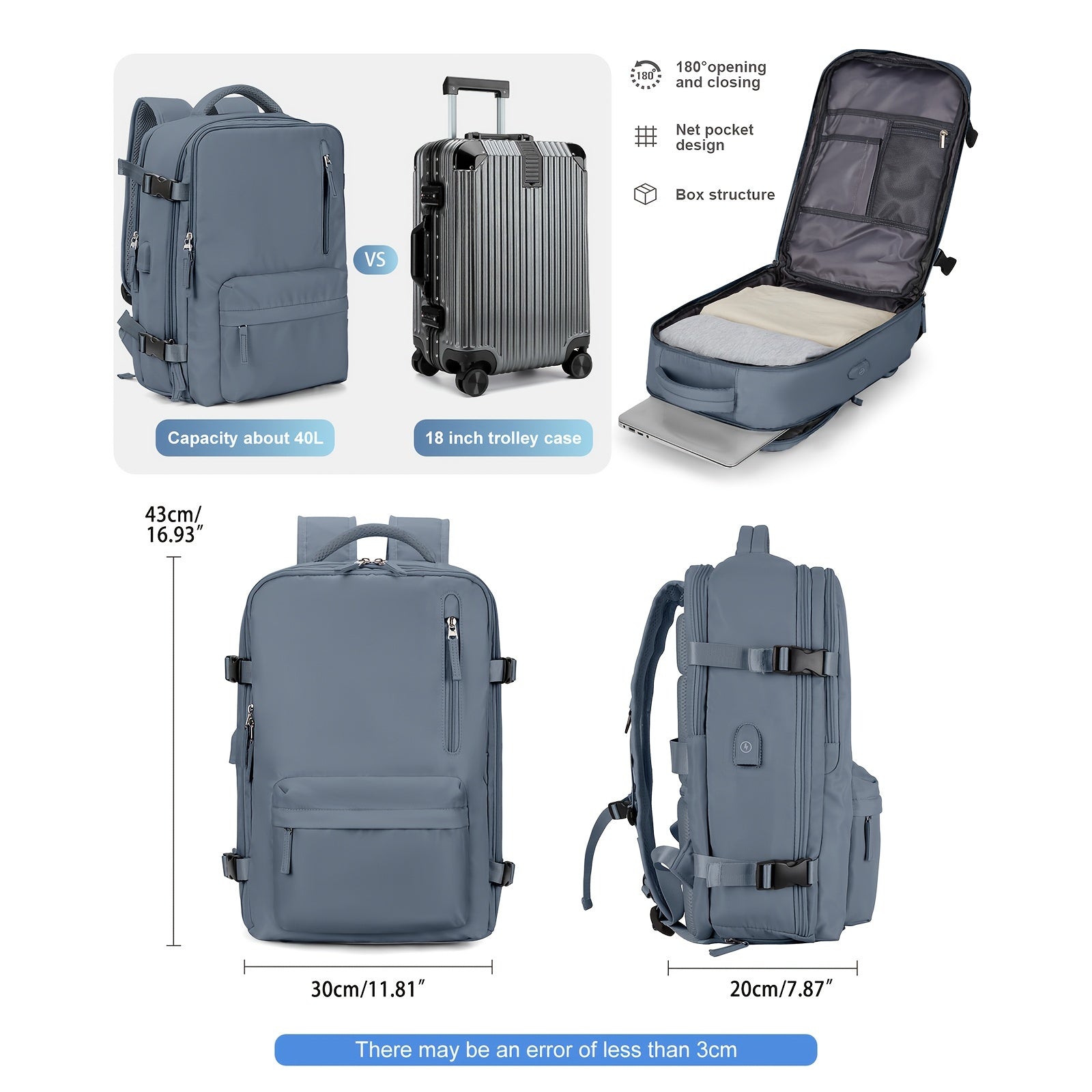 COOFAY Airline-Approved Large Travel Backpack for Men & Women - Durable Nylon, Multi-Compartment with Laptop Sleeve, Adjustable Straps, Ideal for Business & Gym Use, Business Backpack|Sleek Casual Design|Practical Design, Bac
