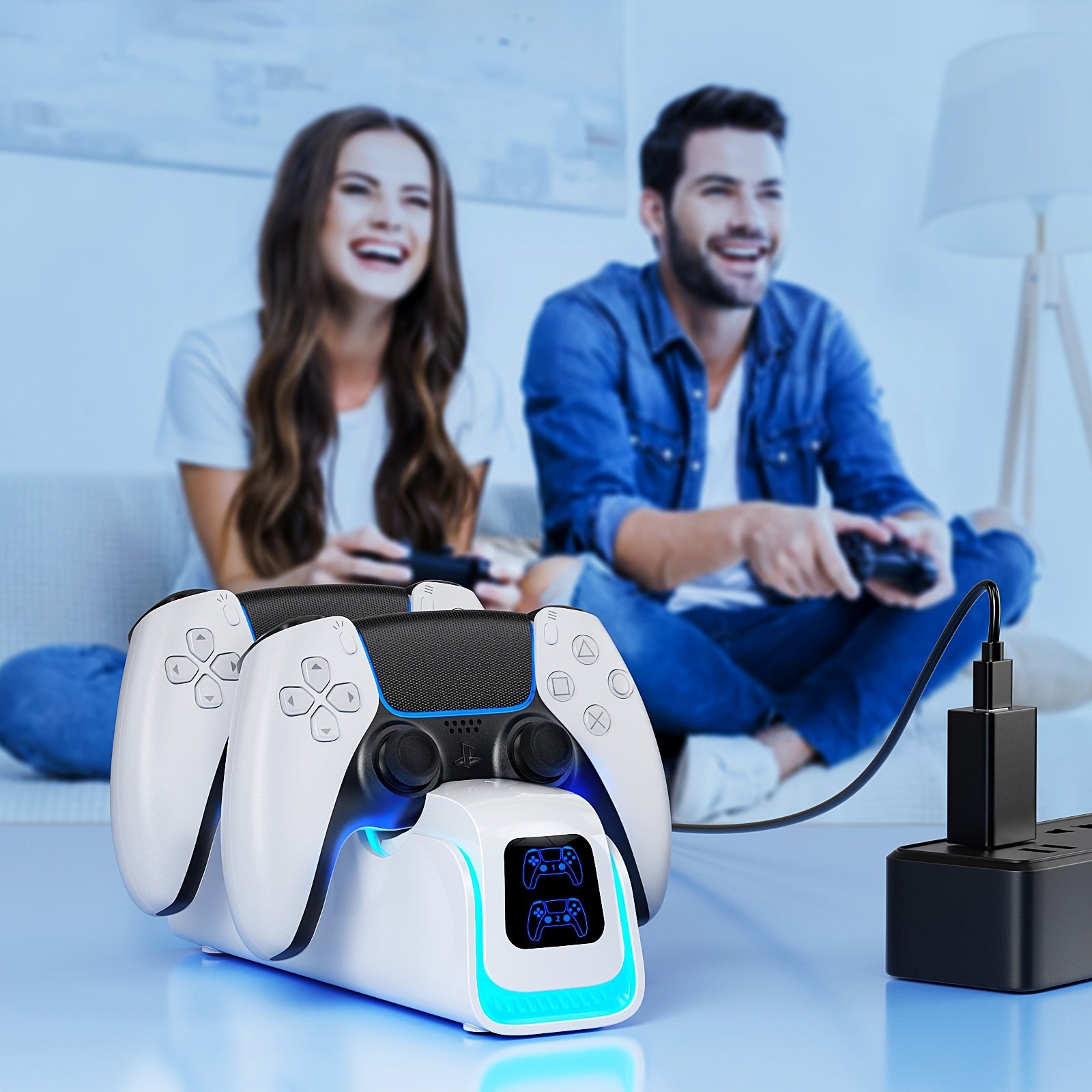 PS5 Controller Charger, 2024 Upgrade Charging Dock For PlayStation 5 Dualsense & Edge Controller, With 6 RGB LED Light Mode, PS5 Fast Charging Station With Cable