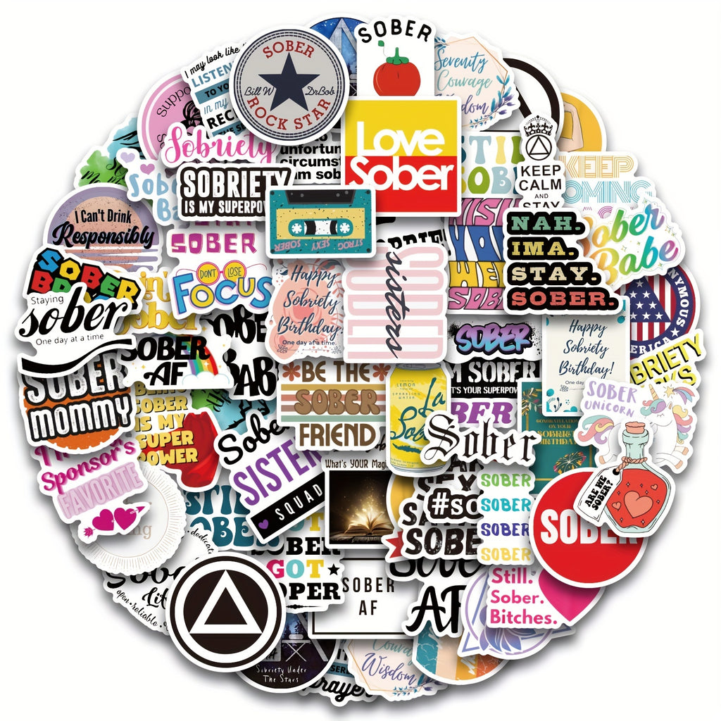 60pcs, Sober Stickers, Sobriety Vinyl Stickers, Water Bottle Laptop Scrapbooking Stickers Recovery Gifts