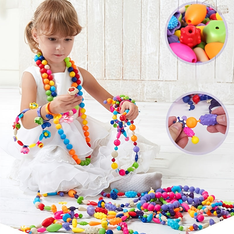 370pcs/set Cordless String Beads Children's DIY Educational Splicing Toys for Popper Beaded Bracelet Necklace Halloween Christmas Gift