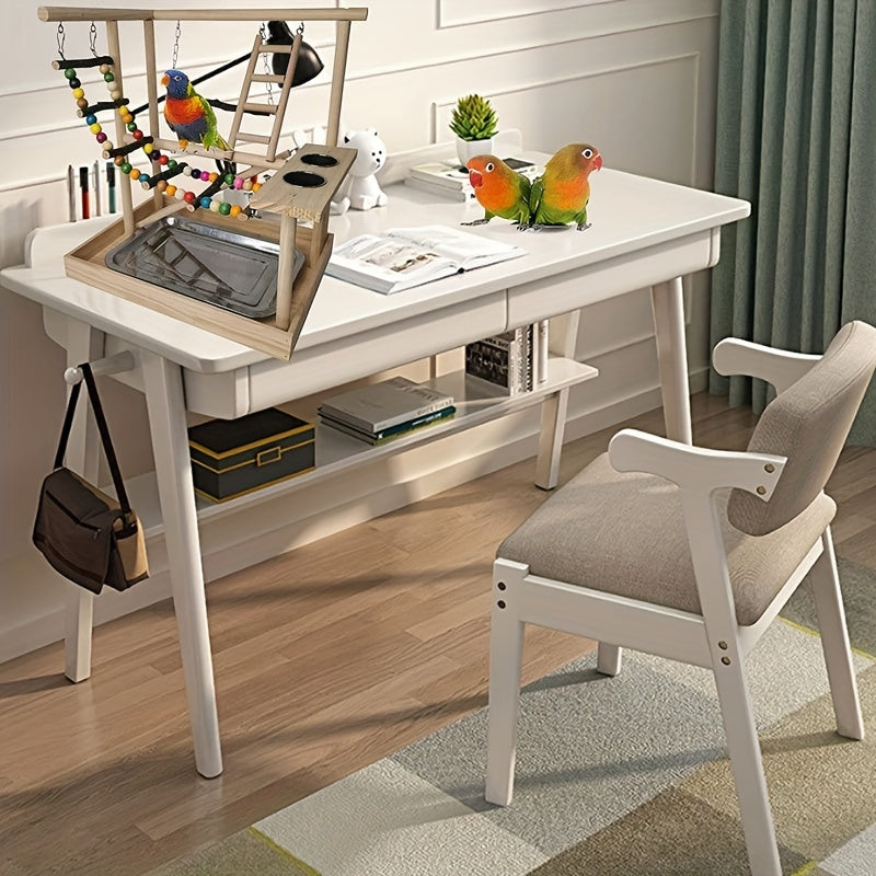 Deluxe Wooden Parrot Playstand with Climbing Ladder, Swing & Chew Toys - Includes Feeding Cups - Ideal for Small to Medium Birds like Parakeets, Conures & Lovebirds - Sturdy, Safe & Durable Exercise Center, Bird Toys