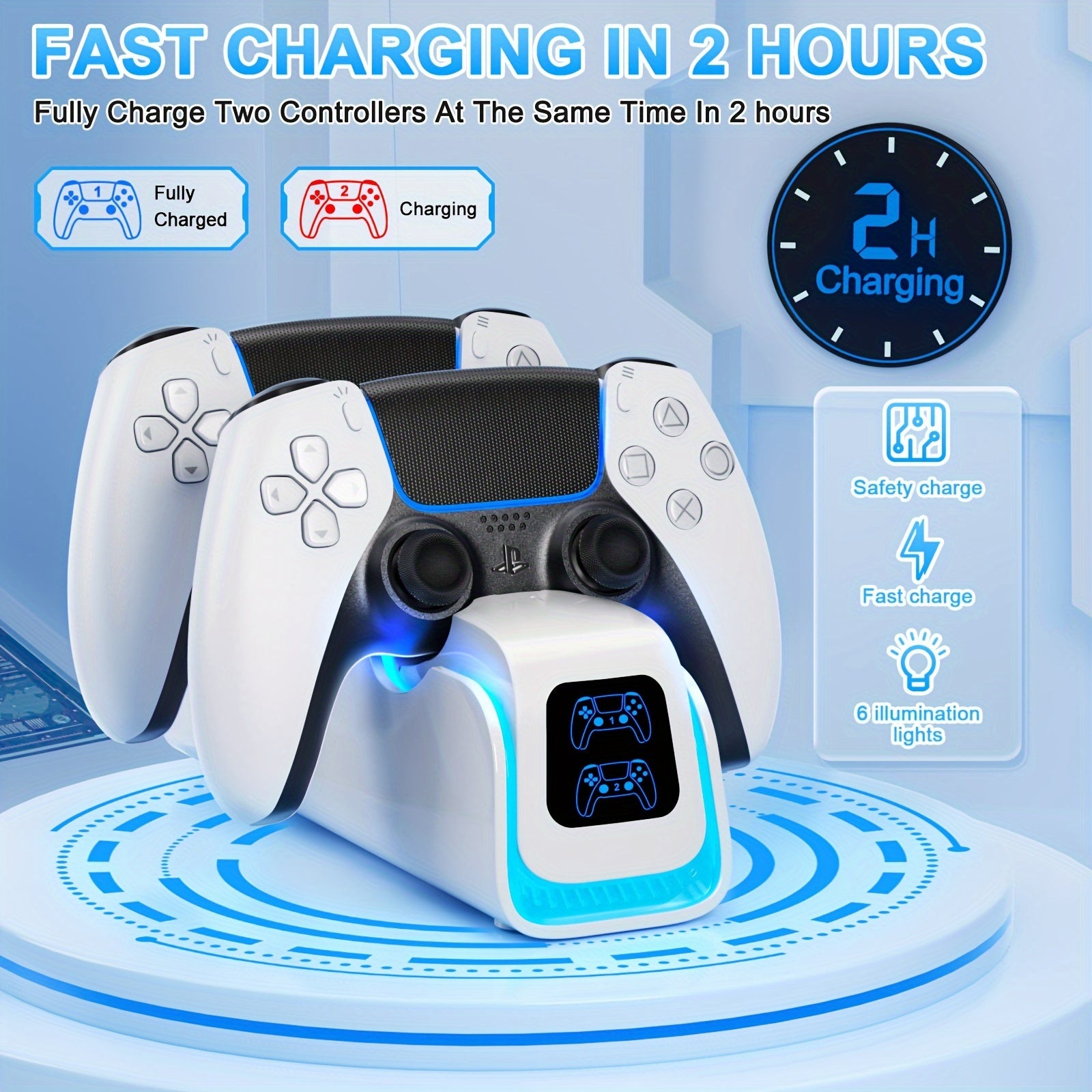 PS5 Controller Charger, 2024 Upgrade Charging Dock For PlayStation 5 Dualsense & Edge Controller, With 6 RGB LED Light Mode, PS5 Fast Charging Station With Cable