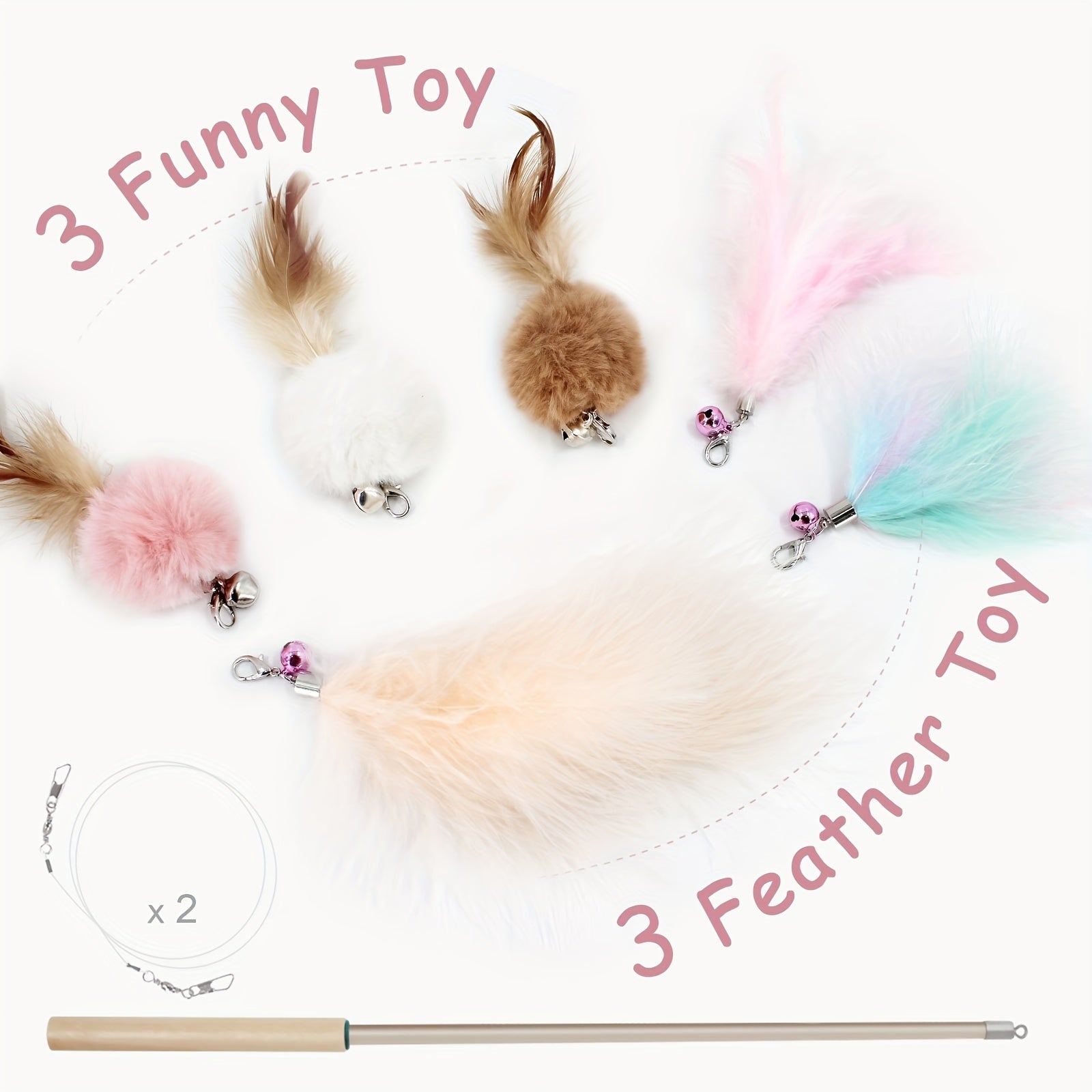 7pcs SONGWAY Cat Interactive Feather Toys Set - Retractable Cat Wand Toy, Cat Feather Toys With Bell, Replaceable Cat Feather Tail Toy - For Indoor Cats - For Kitten & Adult Cats -  Interactive Play & Exercise - Perfect Gift