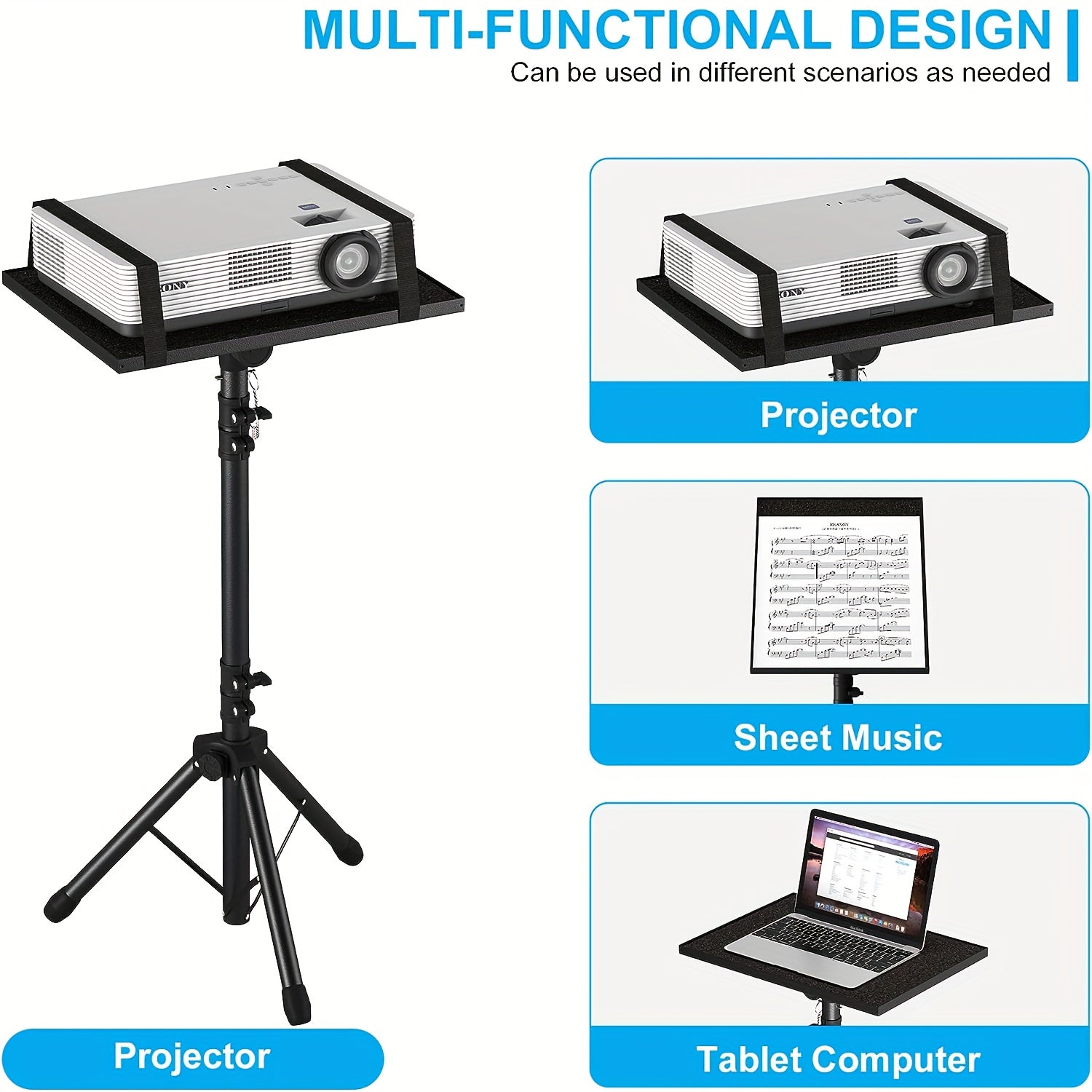 Height Adjustable 1pc Projector Stand Tripod From 23.5" To 46.5" With Gooseneck Phone Holder, Laptop Floor Stand