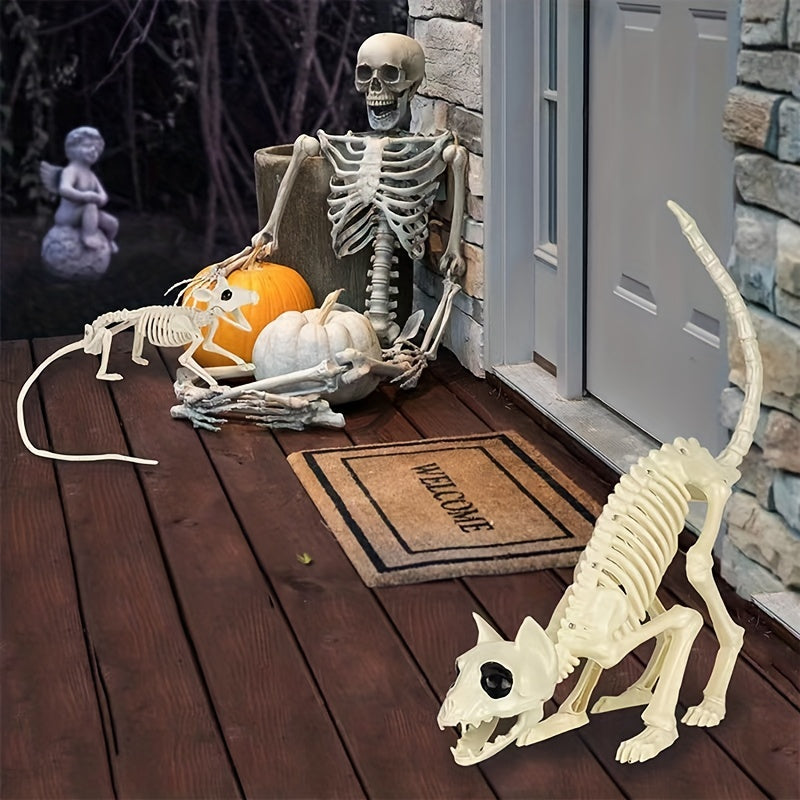 2-Piece Set Halloween Cat and Mouse Skeleton Toy - Dress-up Character Toys with Cat Size 30*9*20cm/11.82*3.54*7.88inch and Mouse Size 18*4*14cm/7*1.57*5.5inch for Creative Play