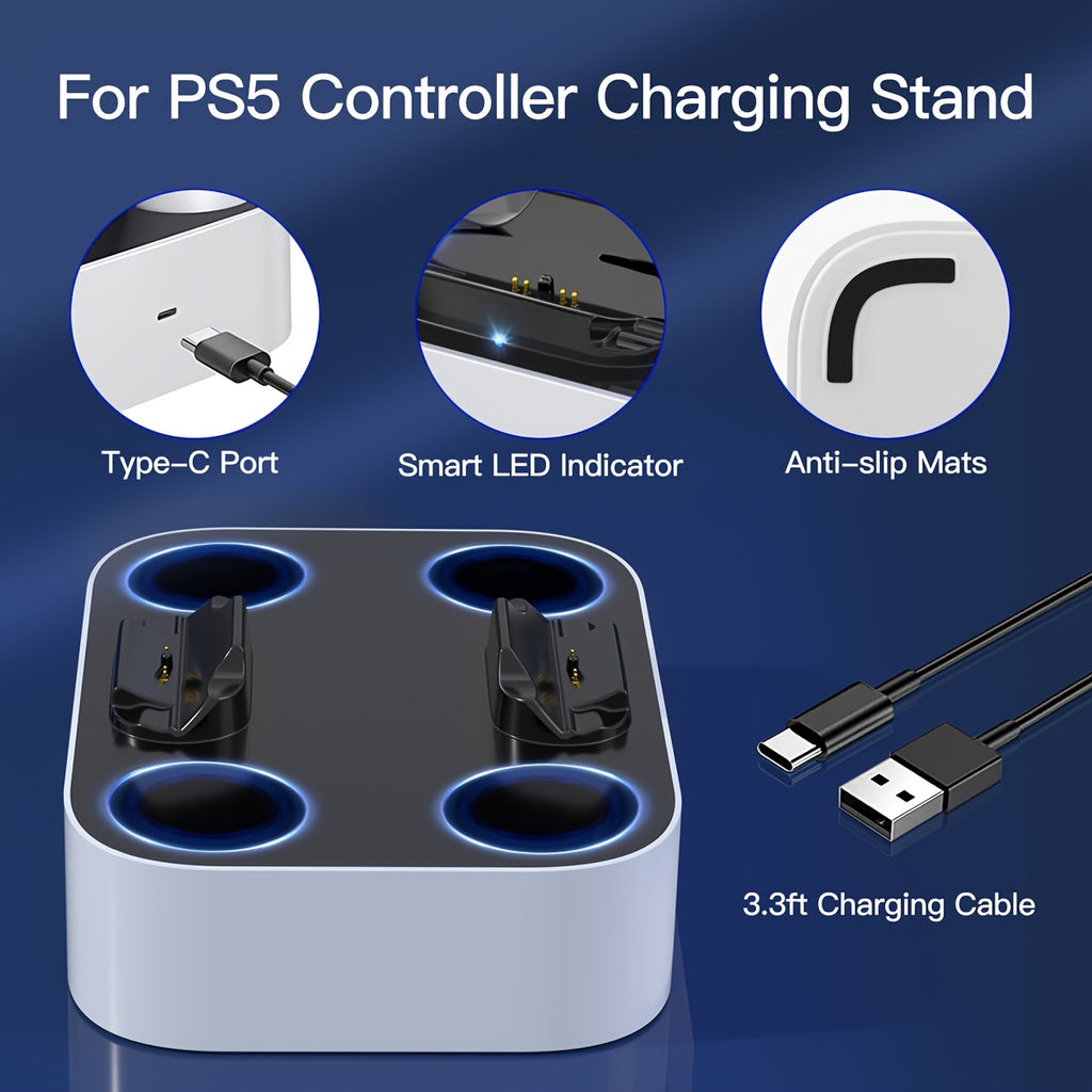 Dual Controller Charging Station for Playstation 5 & DualSense Edge Controller | Fast Charging Dock Stand with Cable, USB Powered, Plastic Material, Compatible with Dualsense Edge Controller