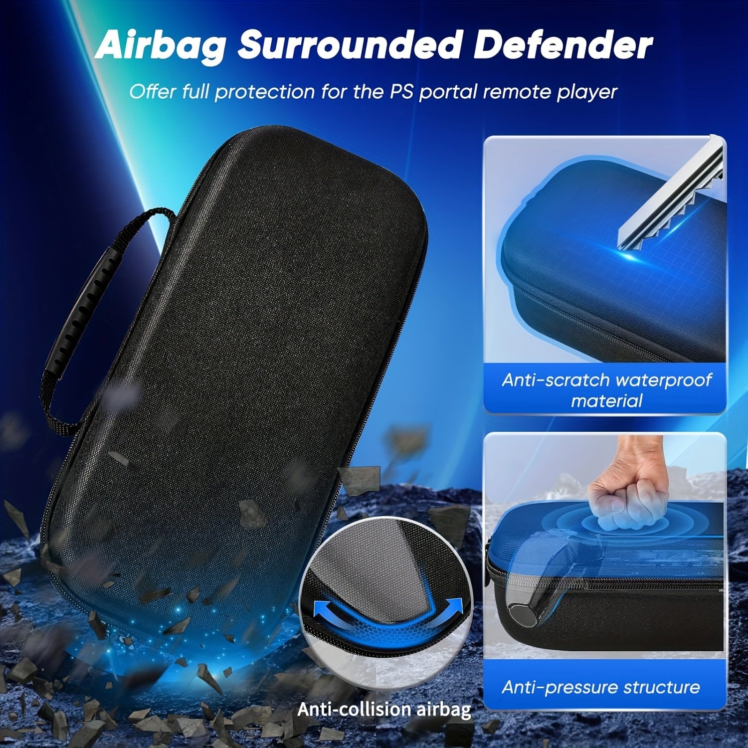 PS5 Portal Handheld Storage Case - Durable EVA Hard Shell Travel Set with Snug-Fit Clear Protective Cover, 2 HD Screen Protectors, and Accessory Compartments - Portable & Organizational Design for PlayStation Portal Remote Pl