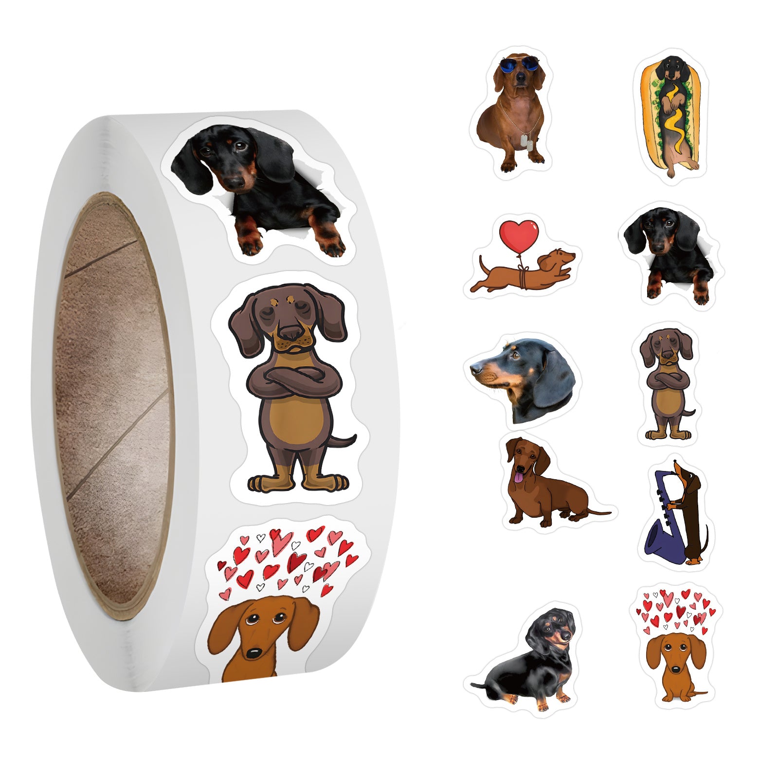 500pcs Dachshund Stickers, Cartoon Vinyl Stickers For Laptop Water Bottle Bike Car Scrapbook Cup Bike Helmet Phone Tablet, Trendy Dog Stickers Roll Easter gift Christmas Halloween Gift