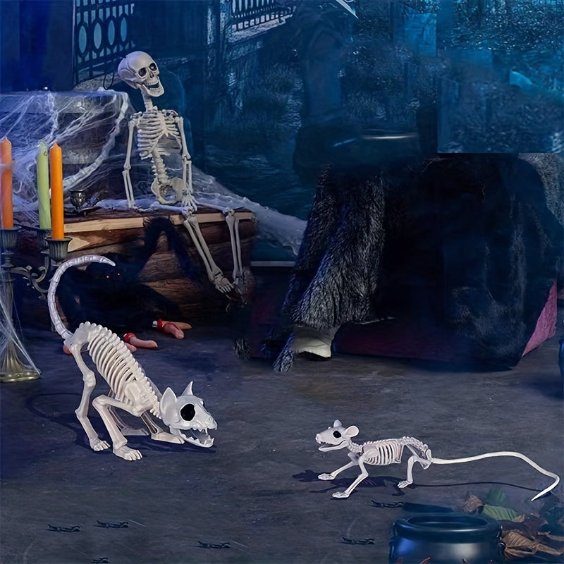 2-Piece Set Halloween Cat and Mouse Skeleton Toy - Dress-up Character Toys with Cat Size 30*9*20cm/11.82*3.54*7.88inch and Mouse Size 18*4*14cm/7*1.57*5.5inch for Creative Play