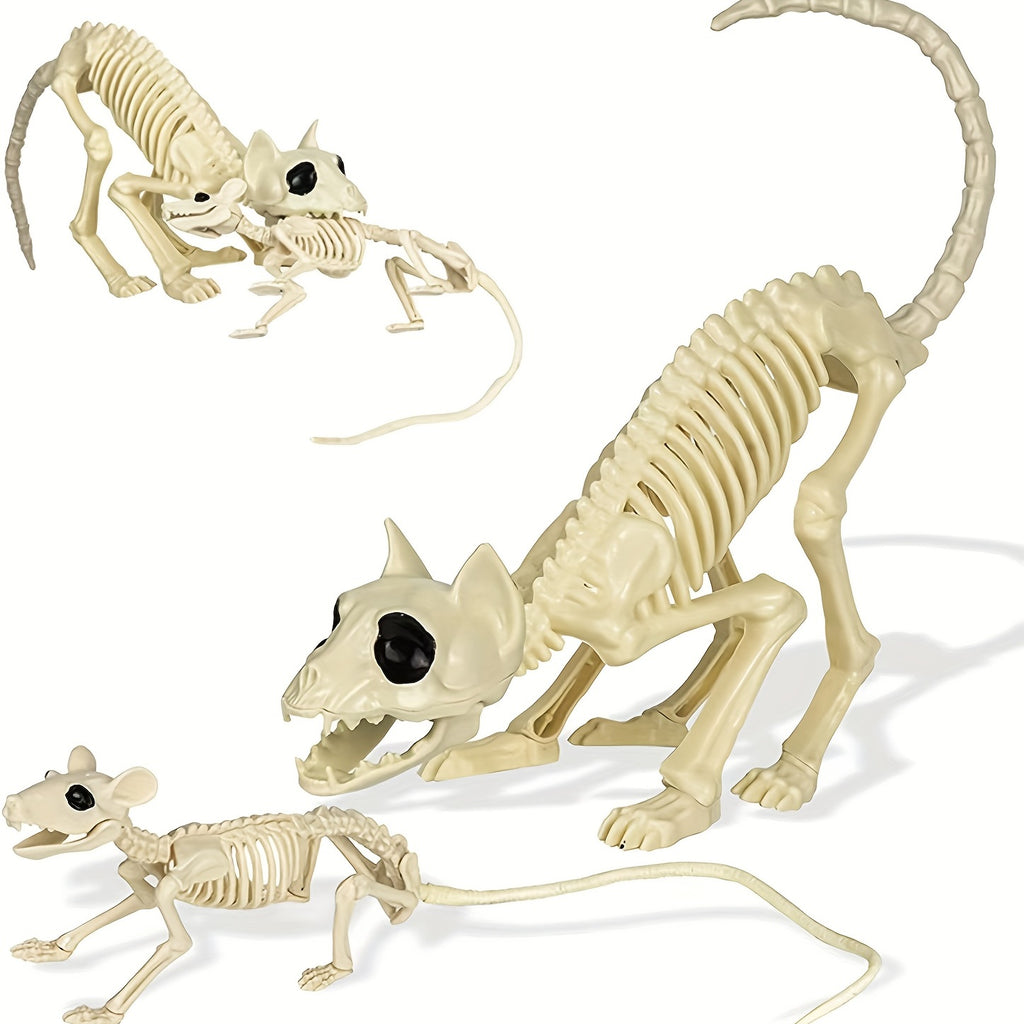 2-Piece Set Halloween Cat and Mouse Skeleton Toy - Dress-up Character Toys with Cat Size 30*9*20cm/11.82*3.54*7.88inch and Mouse Size 18*4*14cm/7*1.57*5.5inch for Creative Play